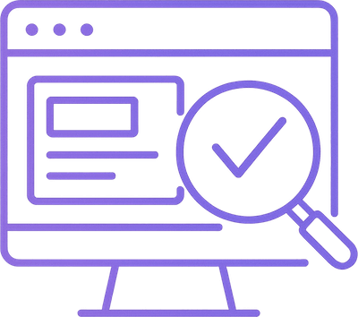 Desktop with a magnifying glass with a tick icon inside