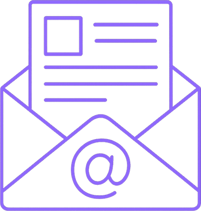 Letter coming out of an envelope with @ text