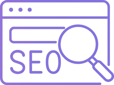 Desktop with SEO text and a magnifying glass